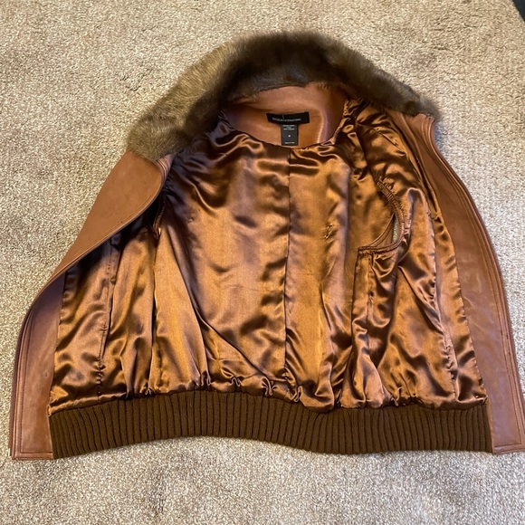 VTG Moda International Brown Leather Vest with Faux Fur Size M Aviator Bomber - Picture 7 of 13